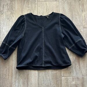Current Air Black Blouse with White Stitching large